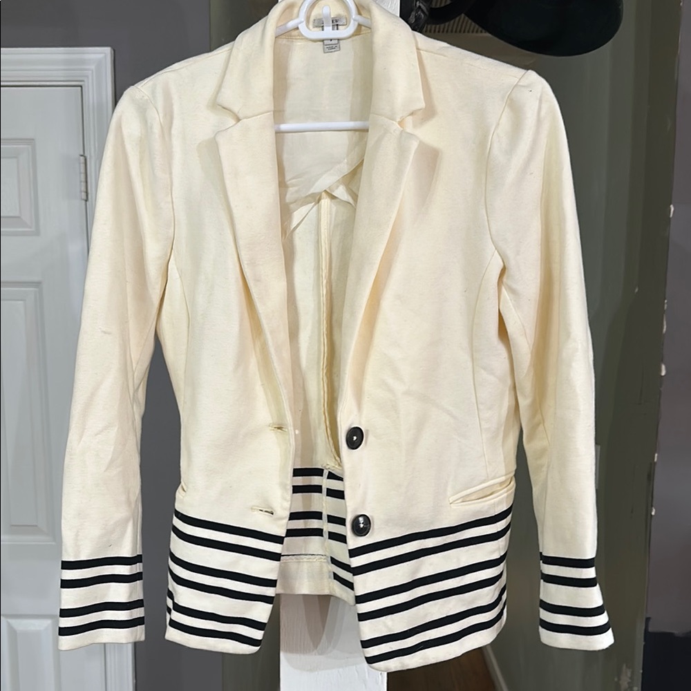 J Crew Ponte Cream Blazer with Black Stripes